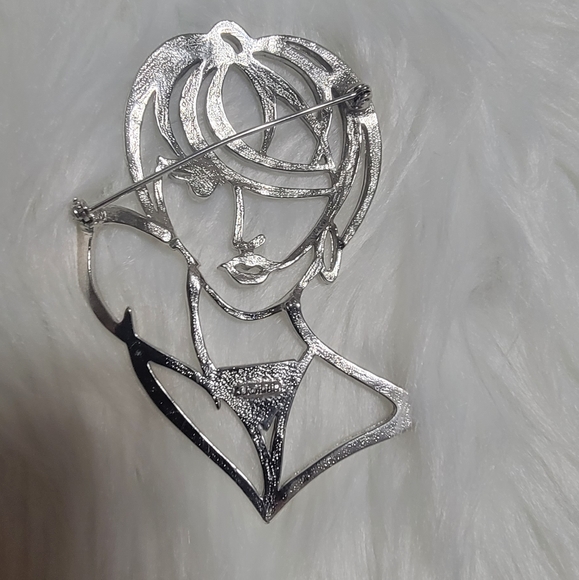 Vintage JJ JONETTE Silvertone Openwork silouette Lady Pin/Brooch - Picture 4 of 4
